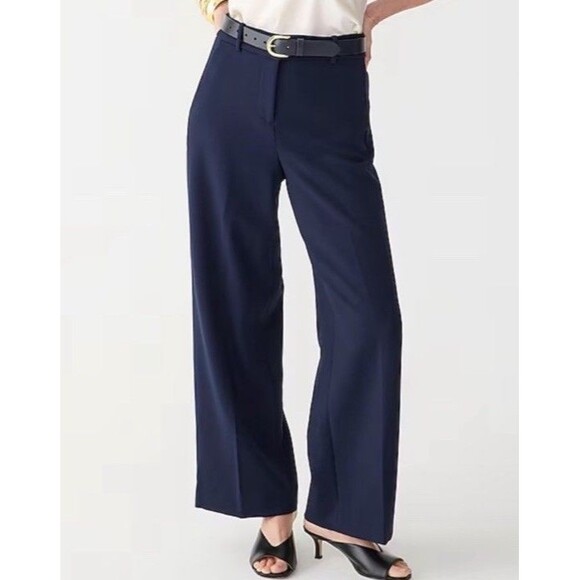 J Crew Navy Blue Wide Leg High Waist Sydney Pants Size 6 Petite - Picture 1 of 9